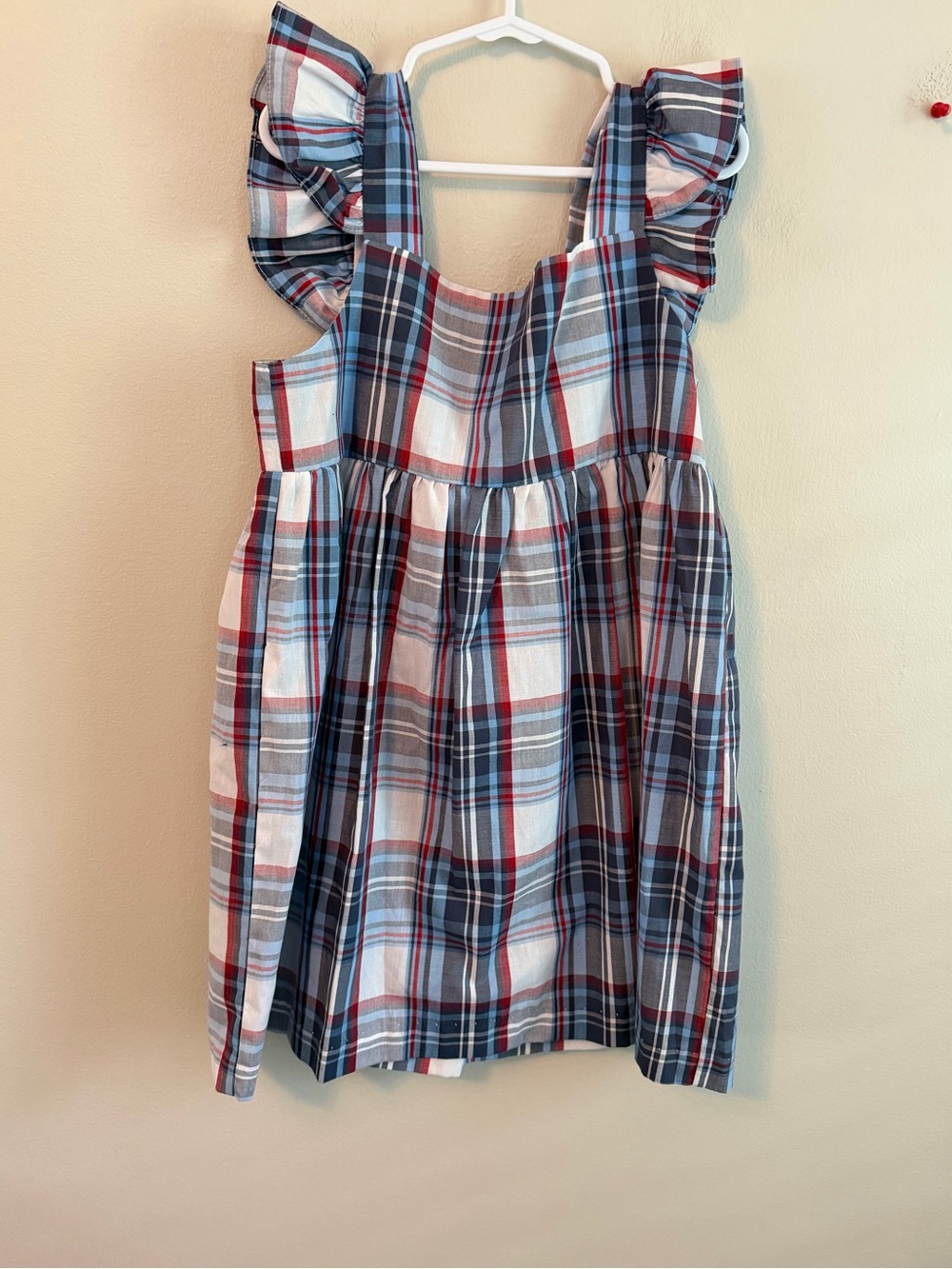 Bella Bliss Girls Plaid Ruffle-Sleeve Dress - Blue & Red